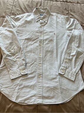 Ralph Lauren White and Light Blue Striped Button-Down Shirt